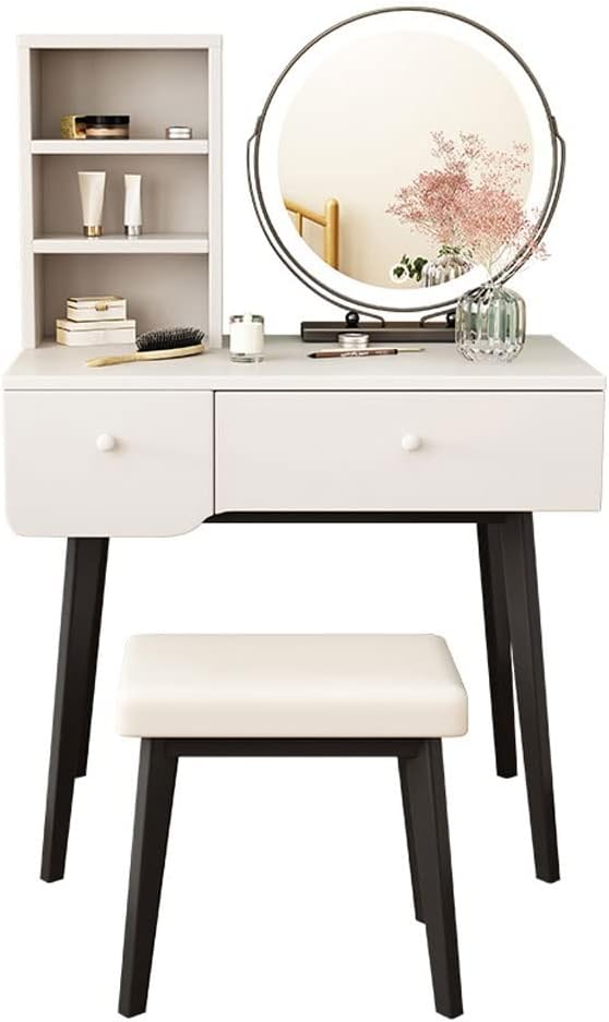 Vanity Benches Vanity Table Set Bedroom Small Apartment with Drawer Dresser Cosmetic Storage Table with Mirror, Dressing Stool (Color : A)