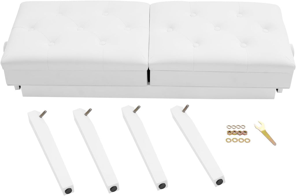 AngelcityCC Longer Duet Piano Bench with Storage, Adjustable Height Double Keyboard Piano Bench Seat with PU Leather Cushion