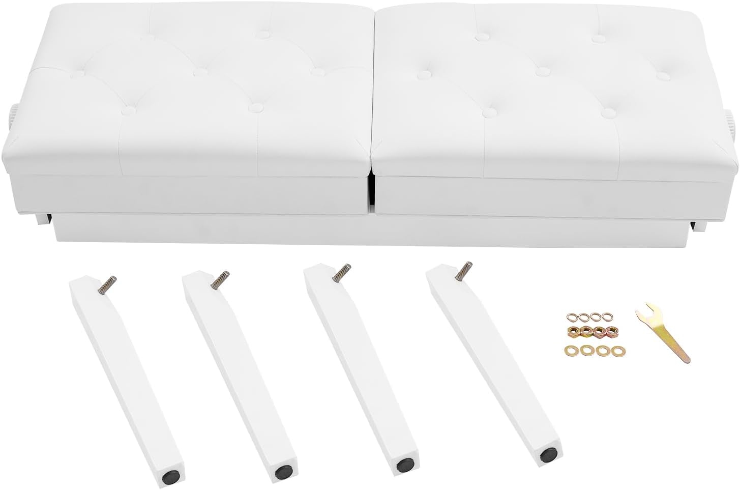 AngelcityCC Longer Duet Piano Bench with Storage, Adjustable Height Double Keyboard Piano Bench Seat with PU Leather Cushion