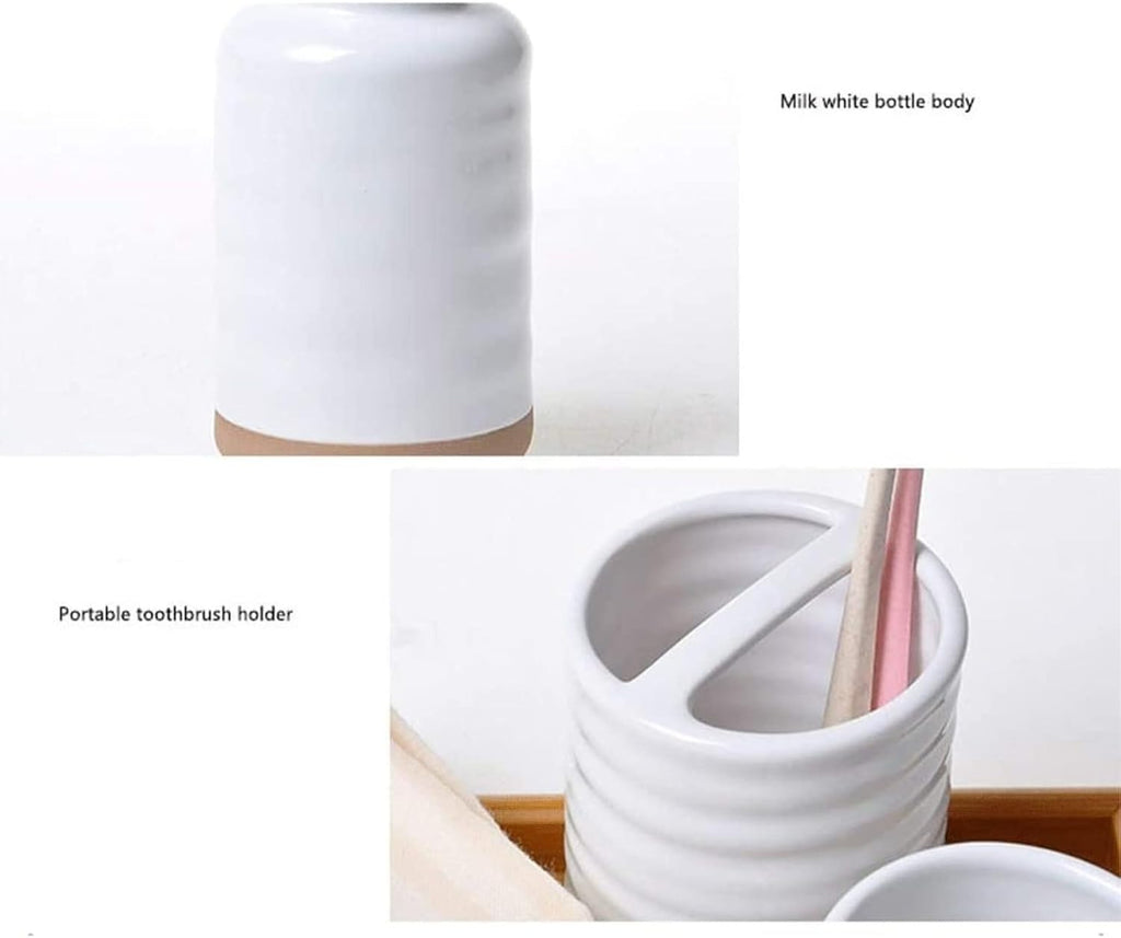 Vanity Bathroom Decor, Soap Dispenser Bottle White Ceramic Bathroom Accessories Set 4/5/6 Piece European Style Wash Set Housewarming Gift(B)