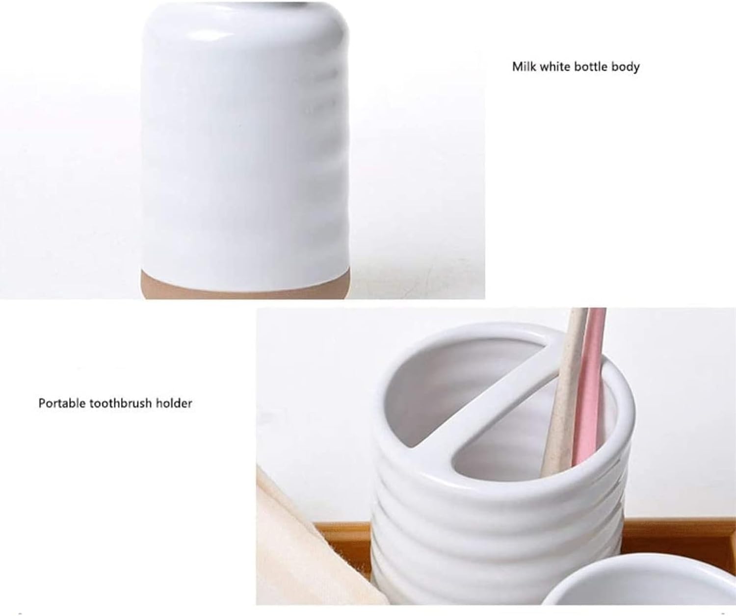 Vanity Bathroom Decor, Soap Dispenser Bottle White Ceramic Bathroom Accessories Set 4/5/6 Piece European Style Wash Set Housewarming Gift(C)