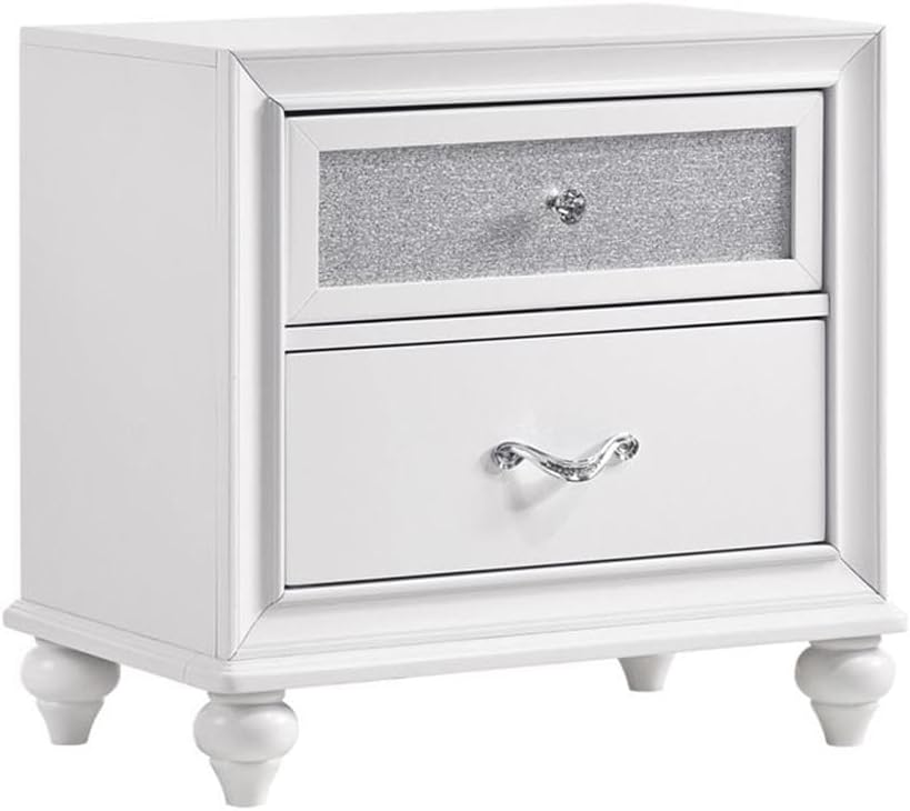 MAKLAINE 4-Piece Upholstered Eastern King Bedroom Set, Solid Wood Construction, White Velvet and Crocodile Leatherette Finish, Includes Bed, Dresser, Mirror, Nightstand, Contemporary Glam Style