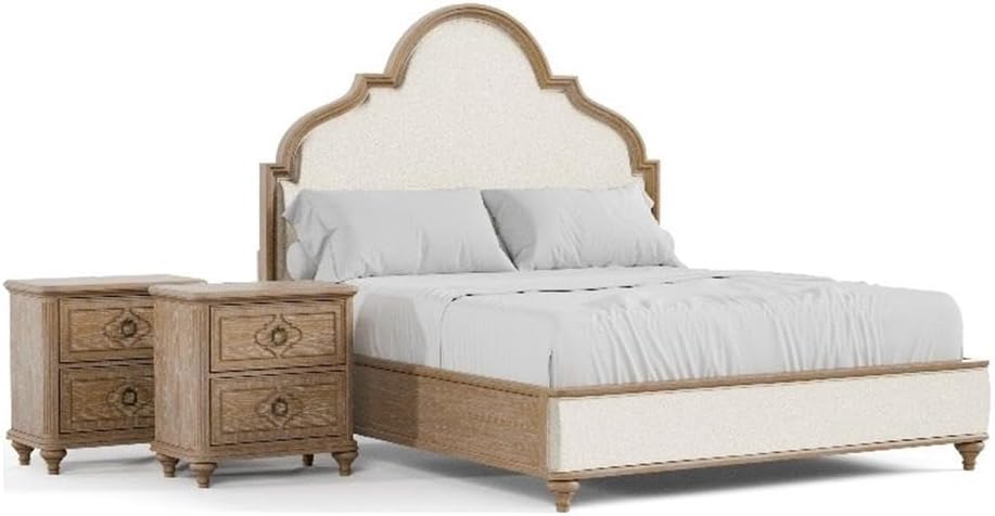 Furniture of America Weile Art Deco Solid Wood 3-Piece Bedroom Collection with Bed Frame and 2-Drawer Nightstands Set of 2, Box Spring Required, Rustic Oak, King
