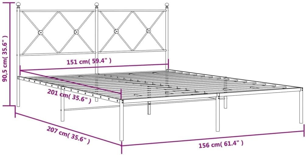 King Size Bed Frame with Headboard, White Powder-Coated Steel Modern Platform Bed Frame, Sturdy Metal for Mattress, Minimalist Design, Easy Assembly