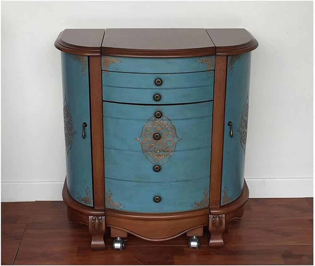 Vanity Benches Semicircle Dresser Retro Small Bedroom Dresser Flip Mirror Dresser Ladies Dresser Multifunctional Table with Stool (Color : A)