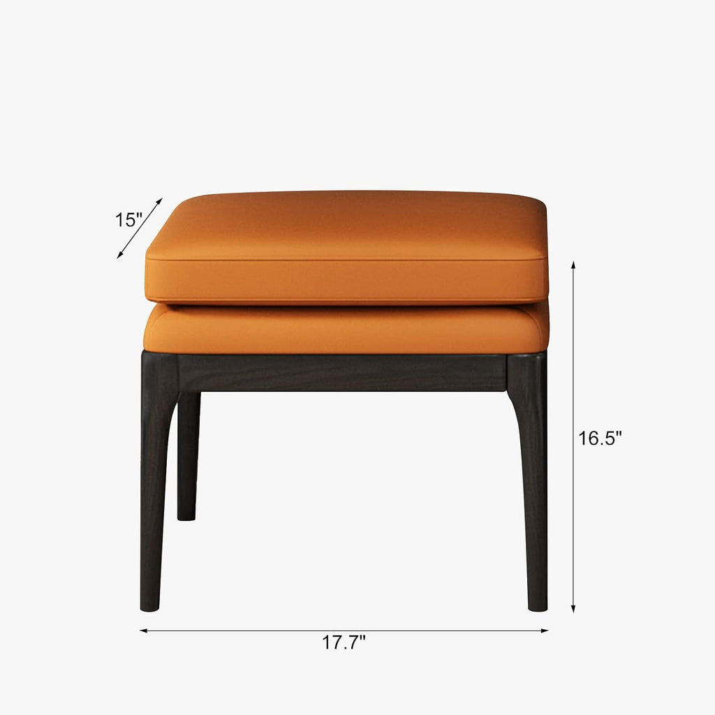 Lartis Vanity Bench, Dressing Stool, Makeup Stool, Dressing Bench, Cosmetic Stool for Bathroom or Bedroom, White Ash Wood, Orange PU