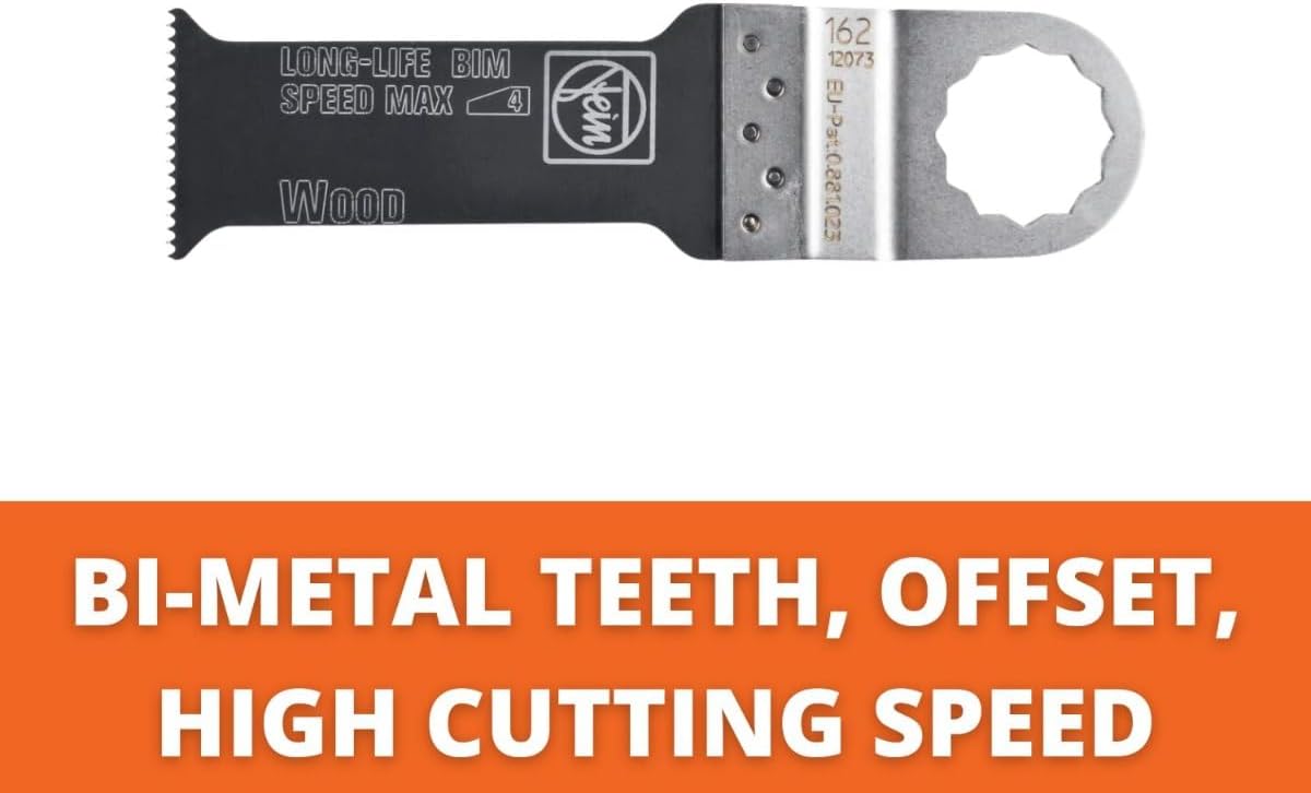 Fein E-Cut Long-Life Saw Blade - Precision Cutting for Wood, Drywall & Plastics, Bimetal, Offset Design, Type 162, 1-1/4' Width, 3-1/16' Length, 5-Pack - 63502162020