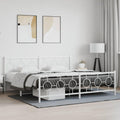 Metal Bed Frame with Footboard White 76'x79.9' King Platform Bed Steel Frame Underbed Storage Space Sturdy Bedframe for Bedroom Furniture
