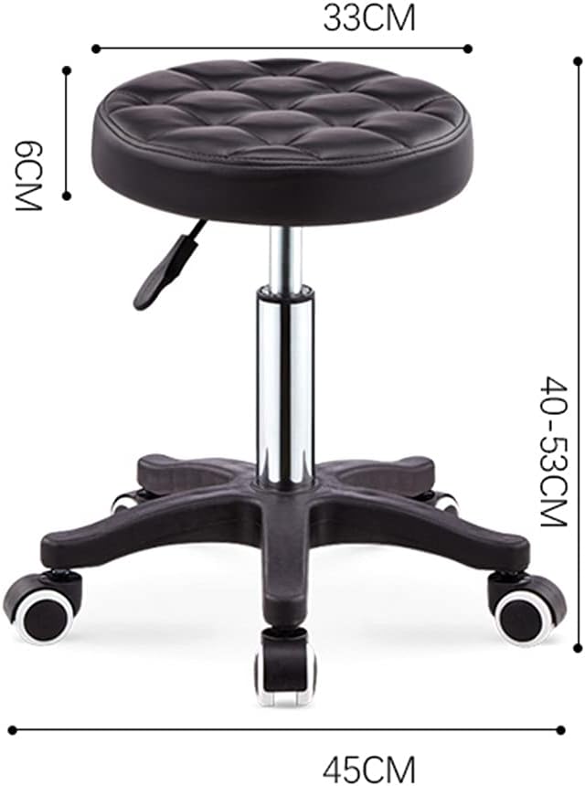 Adjustable Height Stool with 5 Wheels/Soft Sponge,Nylon Base PU Leather Bar Stool Shop Stool,Hydraulic Rolling Swivel Salon Stool,Massage Spa Tattoo Counter Stools Black（White）