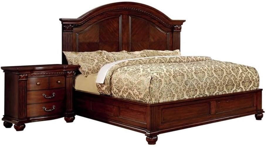Furniture of America FOA Sorella 2pc Traditional Cherry Solid Wood Bedroom Set- Cal King + Nightstand