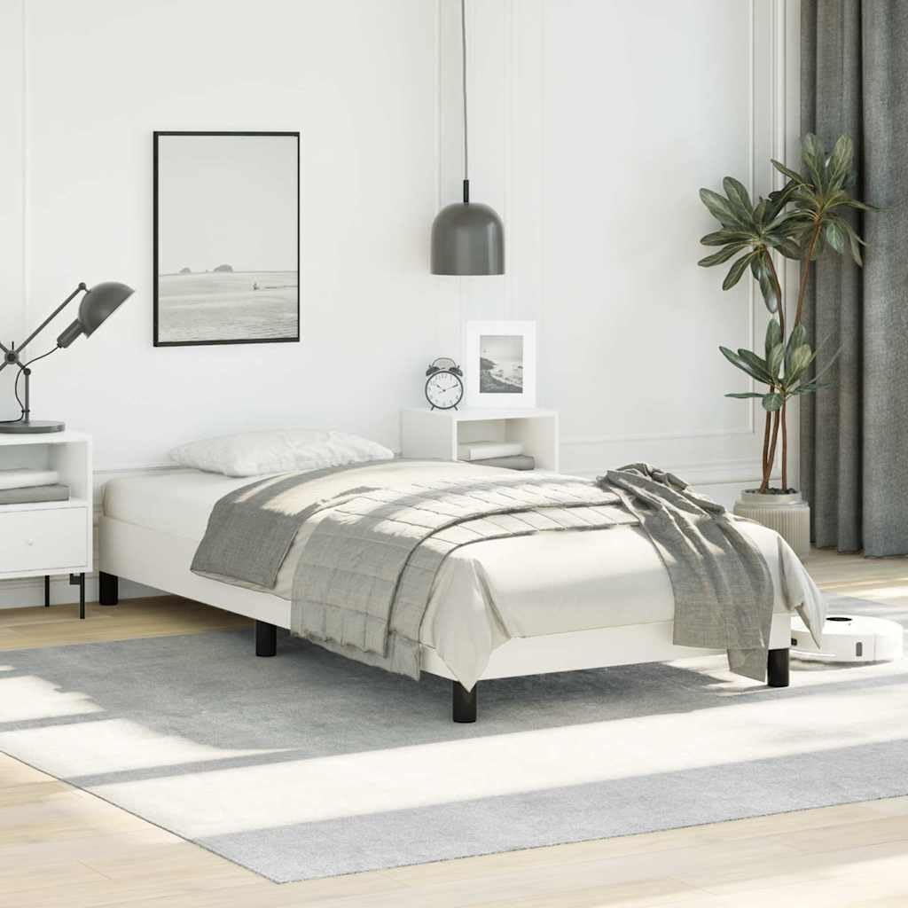 White Faux Leather Twin Bed Frame with Plywood and Engineered Wood Construction, Modern Platform Design for Standard Mattress, Sturdy Support and Sleek Matte Finish,