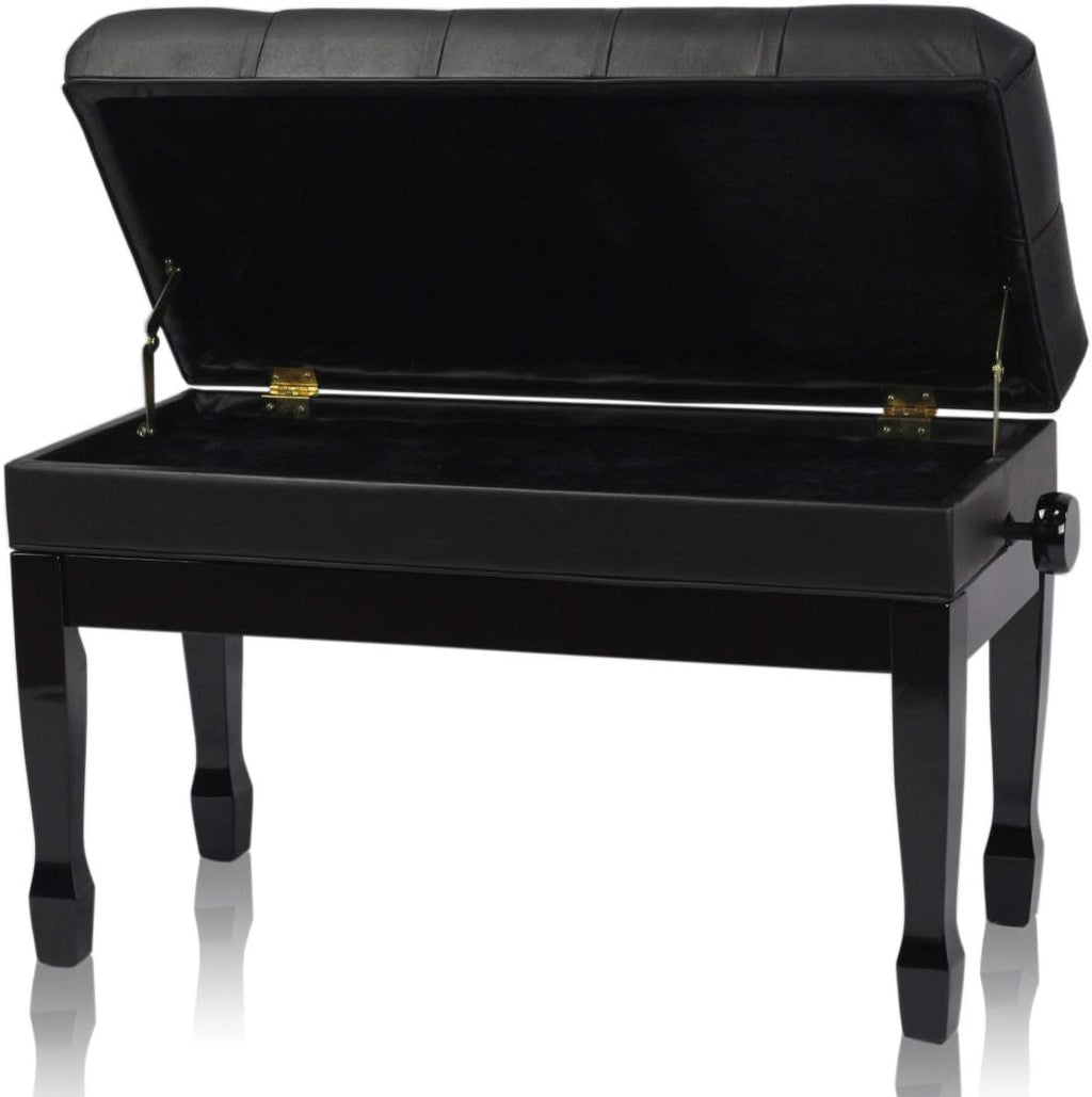 Griffin Piano Bench (Genuine Leather Plus Series) – Oversize Duet Keyboard Stool with Black Wood Frame, 2-Person Seat, Storage for Music Books & Vanity Use