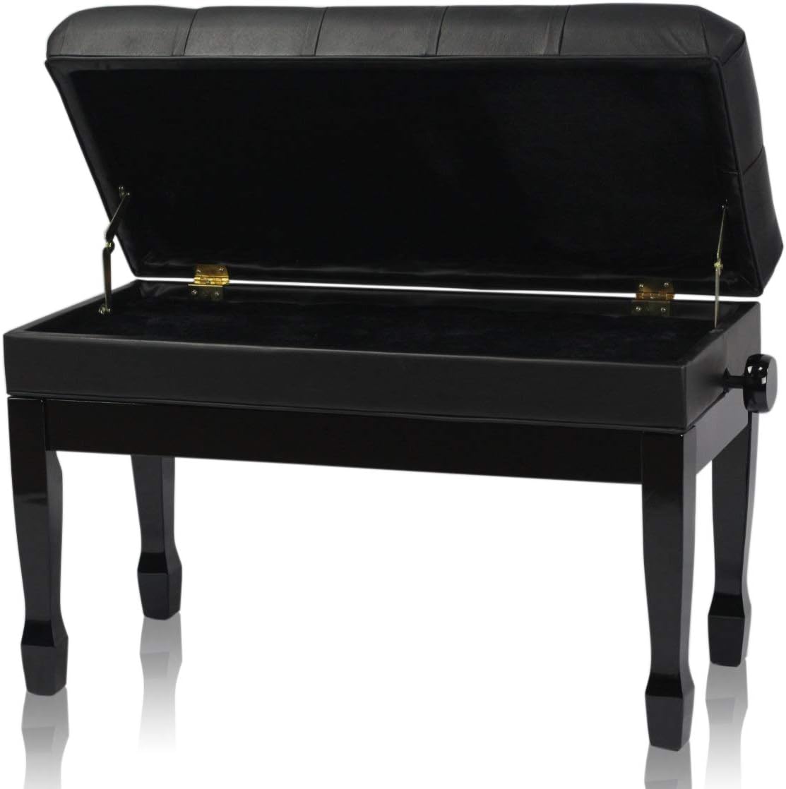 Griffin Piano Bench (Genuine Leather Plus Series) – Oversize Duet Keyboard Stool with Black Wood Frame, 2-Person Seat, Storage for Music Books & Vanity Use