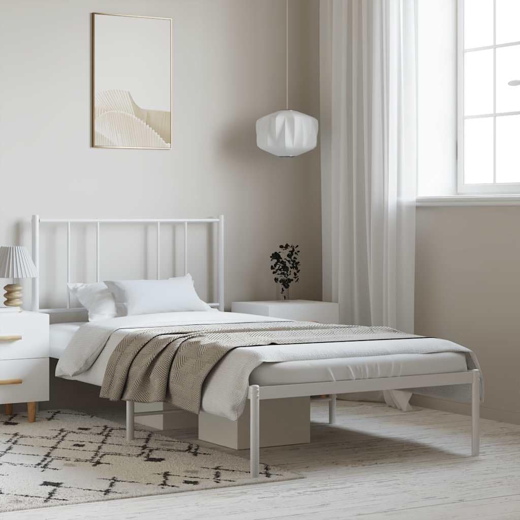 Twin XL Metal Platform Bed Frame with Headboard White 39.4'x78.7' - Sturdy Steel Frame, Noise Free Design, Underbed Storage Space for Bedroom Furniture