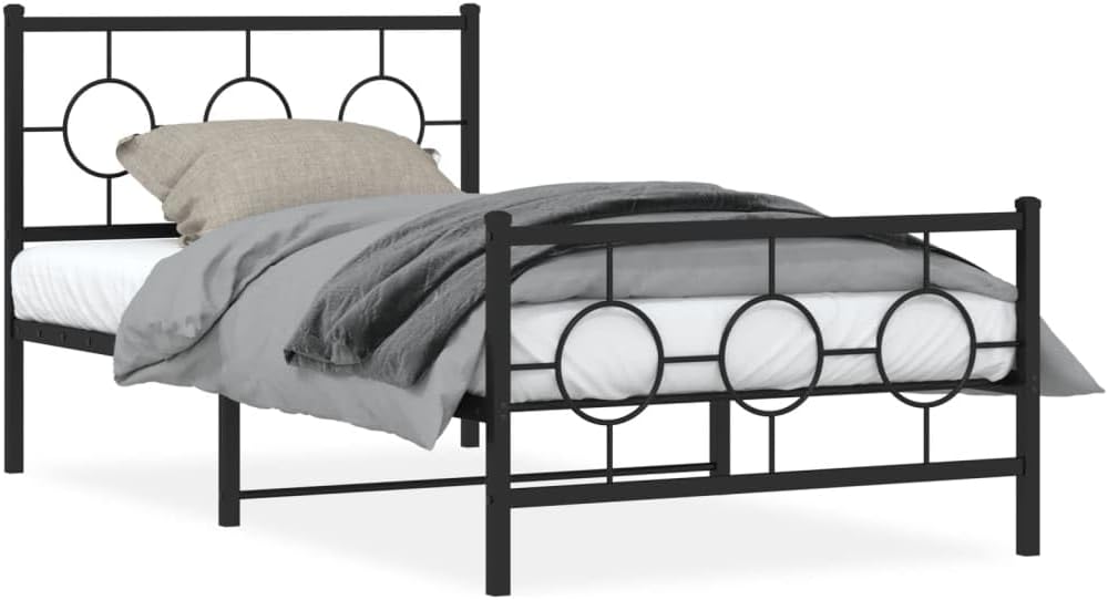 Metal Bed Frame for Twin Mattress with Footboard Black 39.4'x78.7' Heavy Duty Steel Platform Bed Frame with Underbed Storage Space, Sturdy Bedroom Furniture