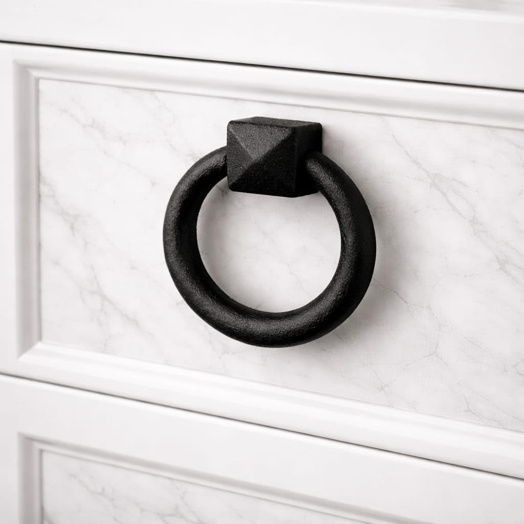 Renovators Supply Manufacturing Black Cast Iron Mission Cabinet Ring Pull Swing Handle Antique Drop Style 2 in. RSF Rust-Resistant Powder Coat Finish Pack of 12