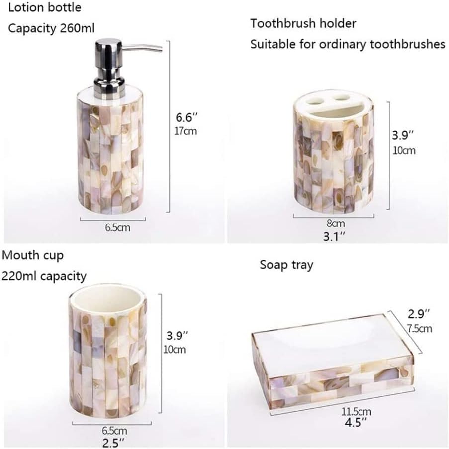 Vanity Bathroom Decor, European Bathroom Accessories Set Shell Resin Bath Supplies Soap Dispenser Toothbrush Cup Holder Housewarming Gift(5pcs)