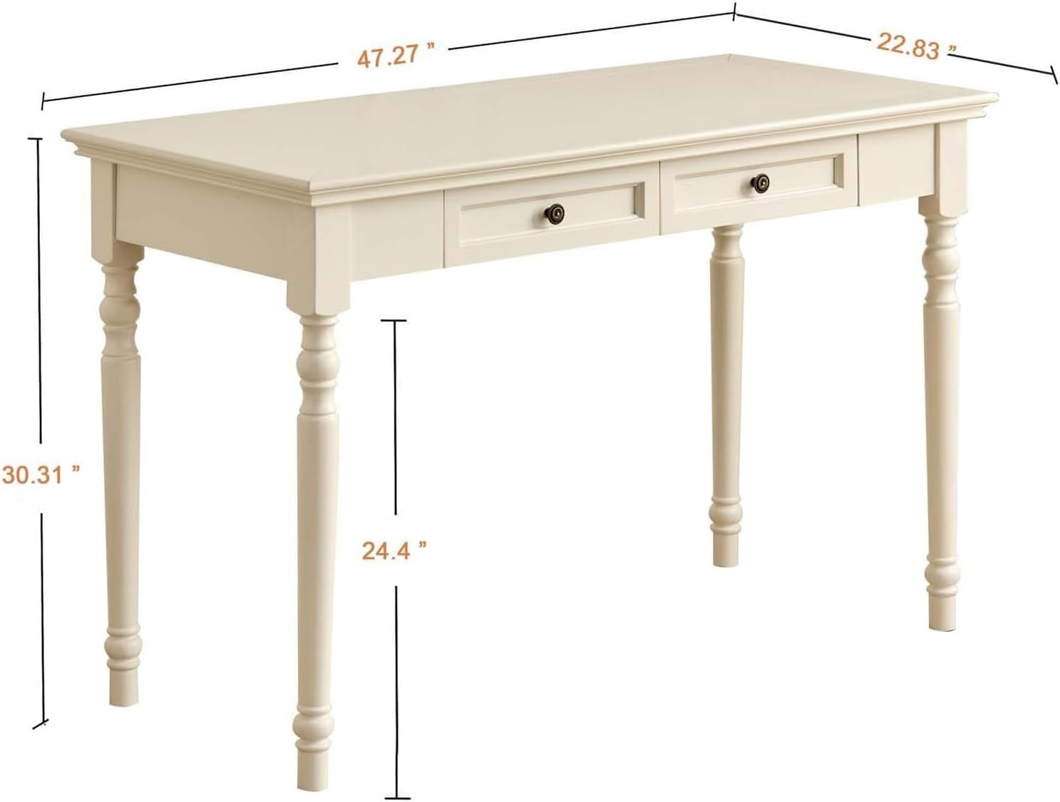 French Country Style Writing Desk, Writing Table with Double Drawer Storage, 47'' Long Solid Wood Farmhouse Computer Table, 30' High Vanity Dressing Desk, Rounded Table Corners,for Office or Workspace