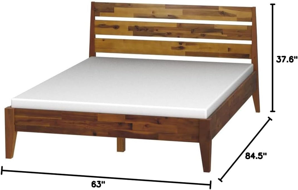 Acacia Emera Bed Frame with Headboard Solid Wood Platform Bed, Scandinavian Signature Wood Bed Compatible with All Mattress Types, Wood Slats Support, Queen Bed Frames, Caramel
