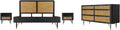 Armen Living Saratoga 4 Piece King Bedroom Set in Black Acacia Wood and Rattan