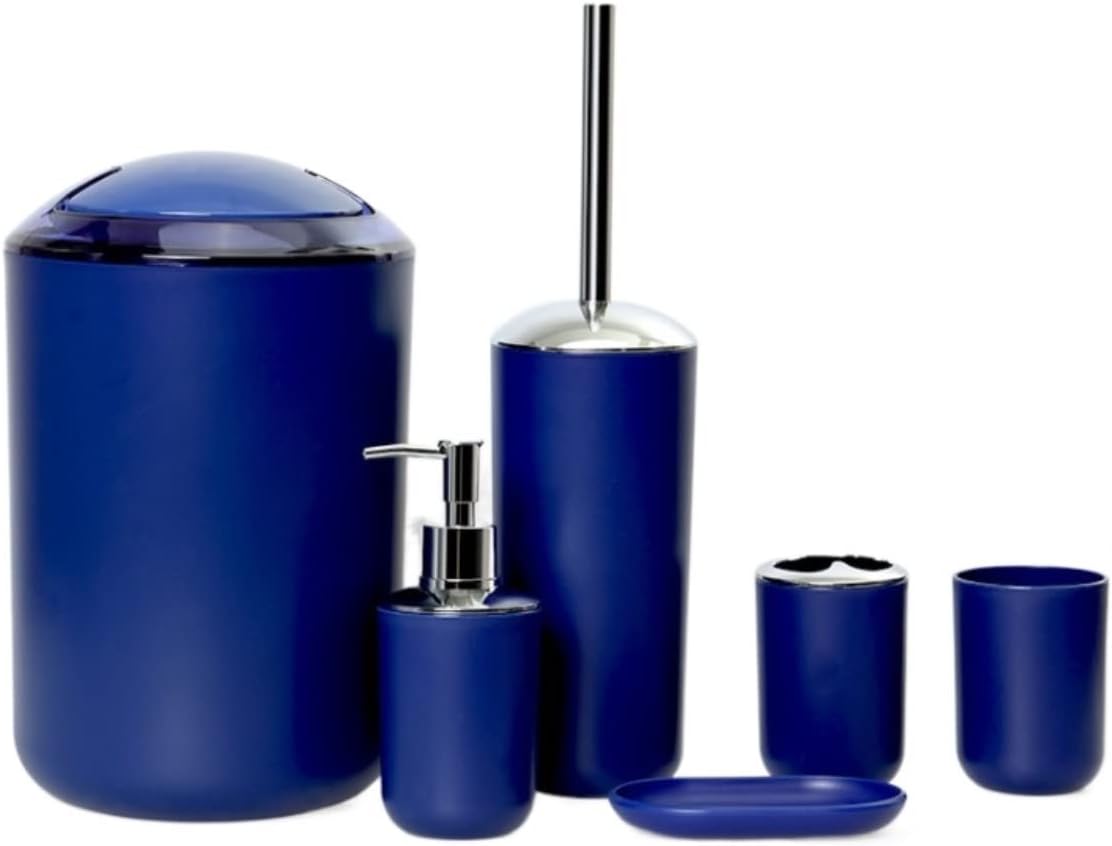 Vanity Bathroom Decor, Bathroom Accessory Set Modern Design 6 Piece Bathroom Accessory Set Toilet Brush Waste Bin Soap Dish Housewarming Gift(Blue)