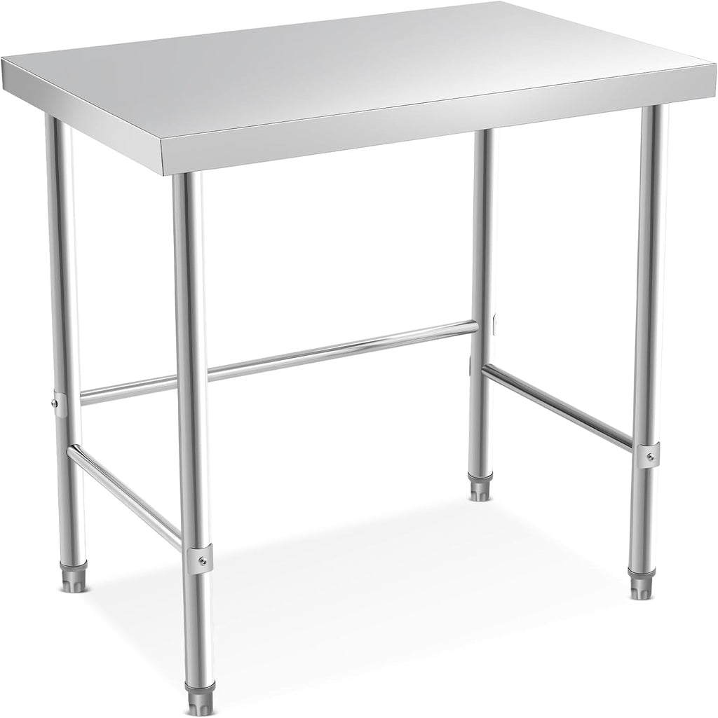 Stainless Steel Work Table, 36x24x35 Inch, Commercial Kitchen Prep Table with Open Base for Restaurant, Food Prep, Garage and Workshop, Easy to Assemble and Clean, Silver