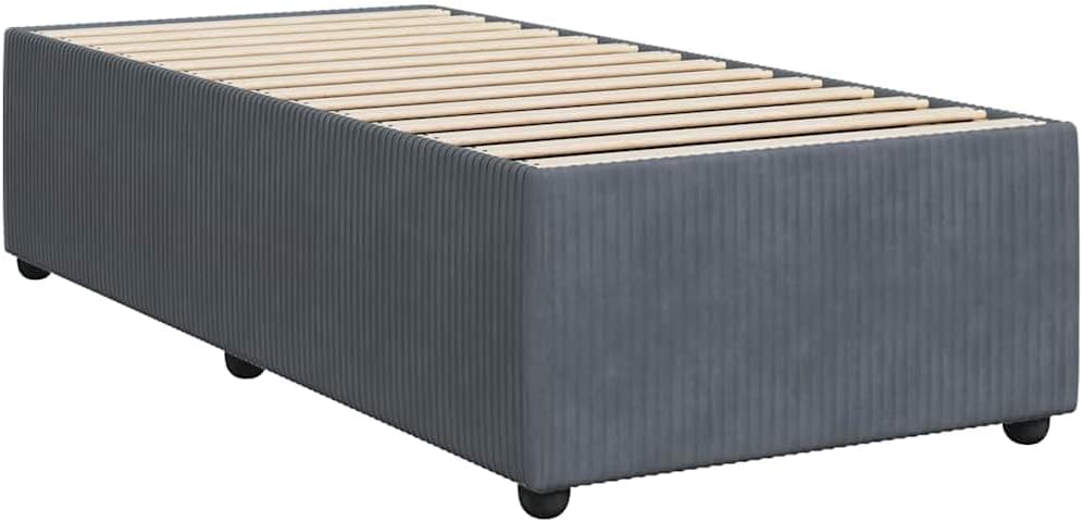 Dark Gray Velvet Twin Bed Frame with Plywood and Engineered Wood Construction, Modern Upholstered Platform for Minimalist Bedrooms, Strong Support and Ample Airflow Design