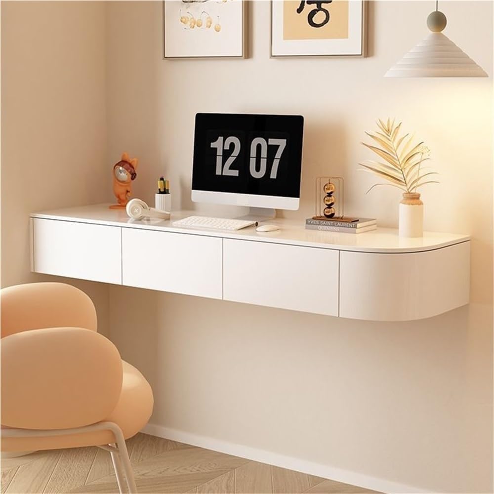 Wall-Mounted Vanity Makeup Table Floating Dressing Table Corner Desk with Drawer Floating Storage Cabinet for Small Apartment,Ideal for Home