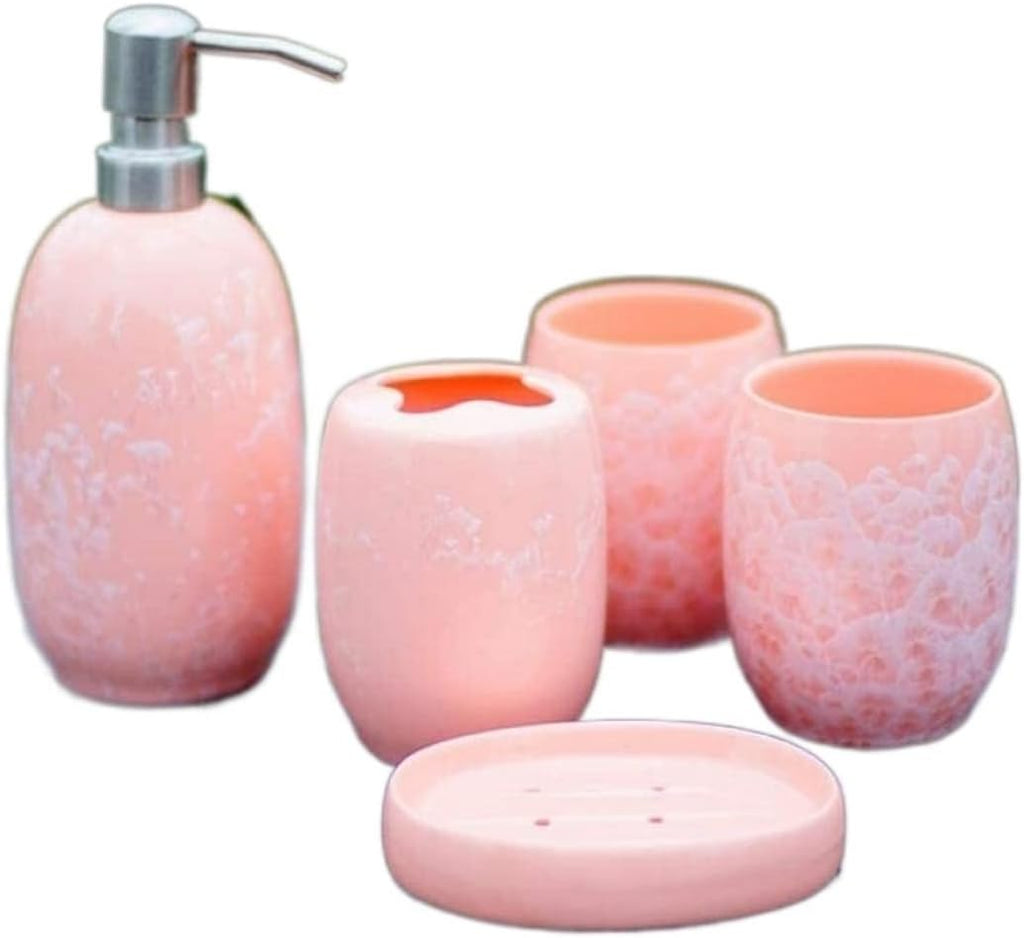 Vanity Bathroom Decor, Bathroom Accessory Sets Ceramic Simple Wash Five-Piece Jade Ice Porcelain 5 Bathroom Set Solid Color Housewarming Gift(Orange)