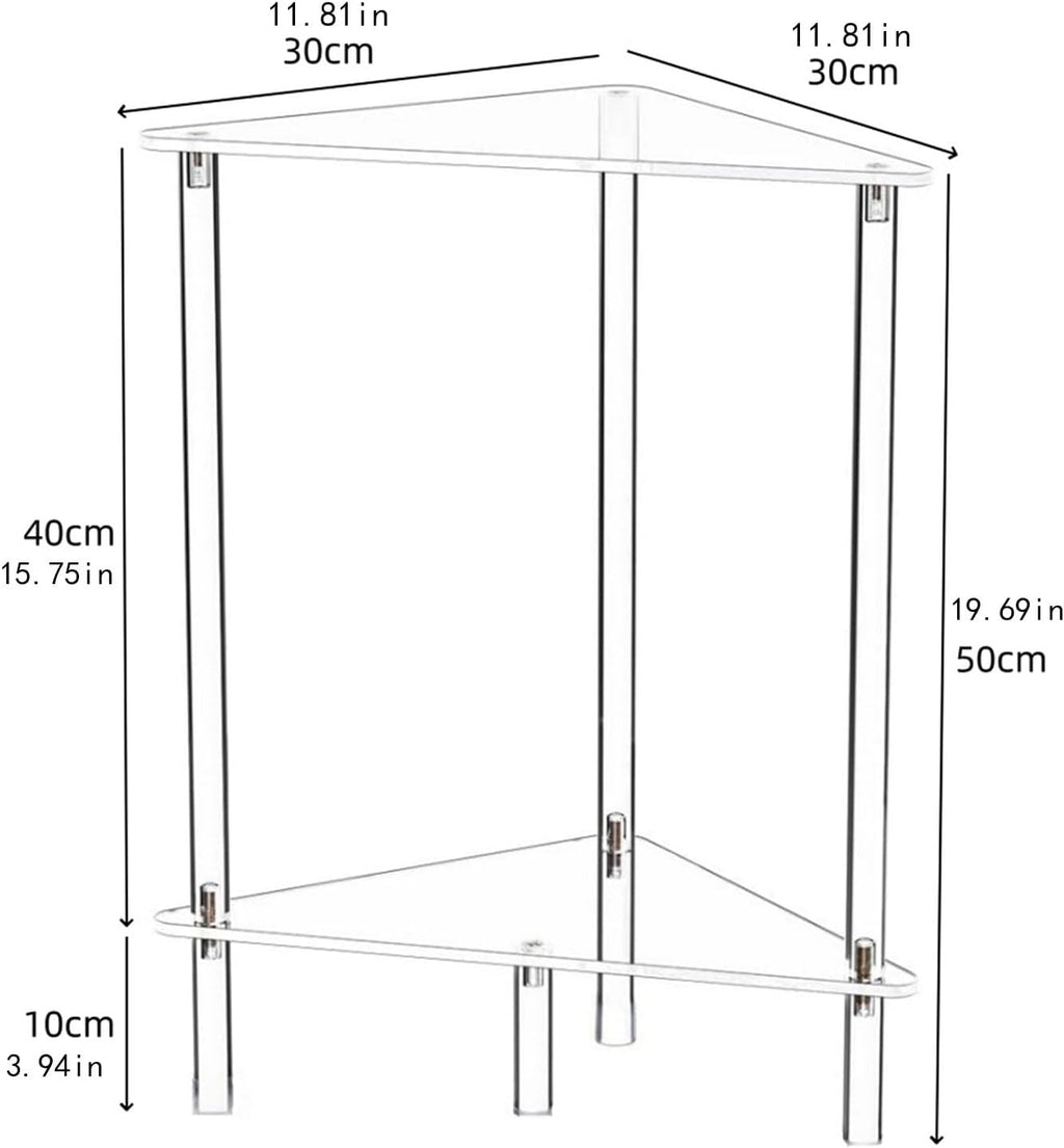 Acrylic Corner Shelf End Table Plant Stand, Clear Side Table Dresser Organizer, Vanity Stand for Counter