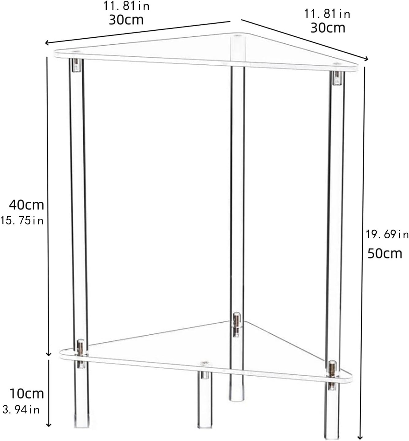 Acrylic Corner Shelf End Table Plant Stand, Clear Side Table Dresser Organizer, Vanity Stand for Counter