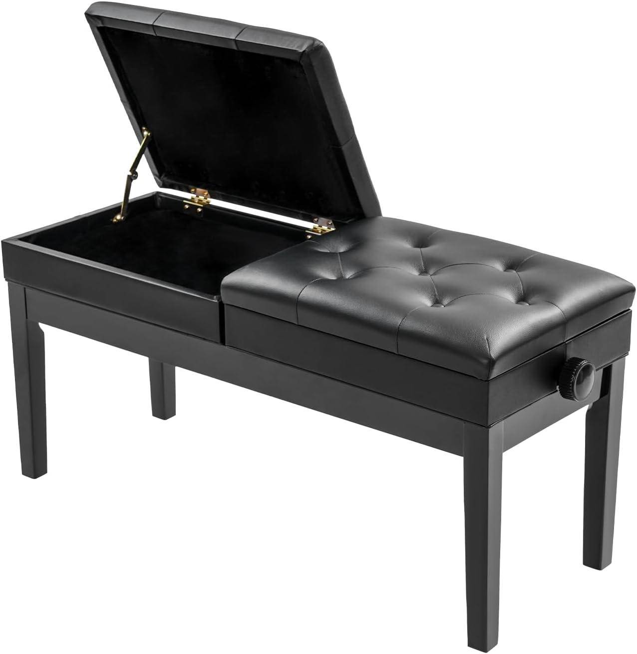 AngelcityCC Longer Duet Piano Bench with Storage, Adjustable Height Double Keyboard Piano Bench Seat with PU Leather Cushion