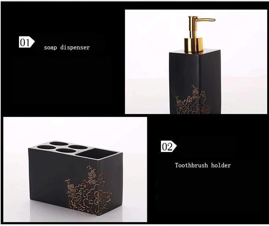 Vanity Bathroom Decor, 5-Piece Resin Bathroom Accessories Set Soap Dispenser/Toothbrush Holder/Tumbler/Soap Dish Set Housewarming Gift(5pc)