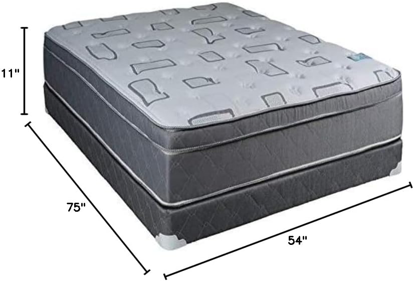 Dream Solutions USA DS USA Natural Trophy Medium Plush PillowTop Mattress Set with Metal Bed Frame - Sleep System Support, Orthopedic Type, Longlasting Comfort (Full 54'x75'x11')