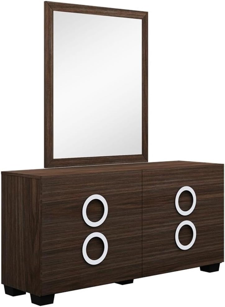 Pemberly Row Contemporary 4-Piece Queen Bedroom Set, Wenge Finish, Lacquer Wood, Includes Platform Bed with Tufted Headboard, Nightstand, Dresser, Mirror, Modern Design for Stylish Bedroom Decor