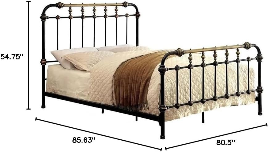 BOWERY HILL King Size Spindle Bed with Headboard and Footboard, Platform in Metal, in Black, Easy Assembly, Up to 600 lbs Weight Capacity