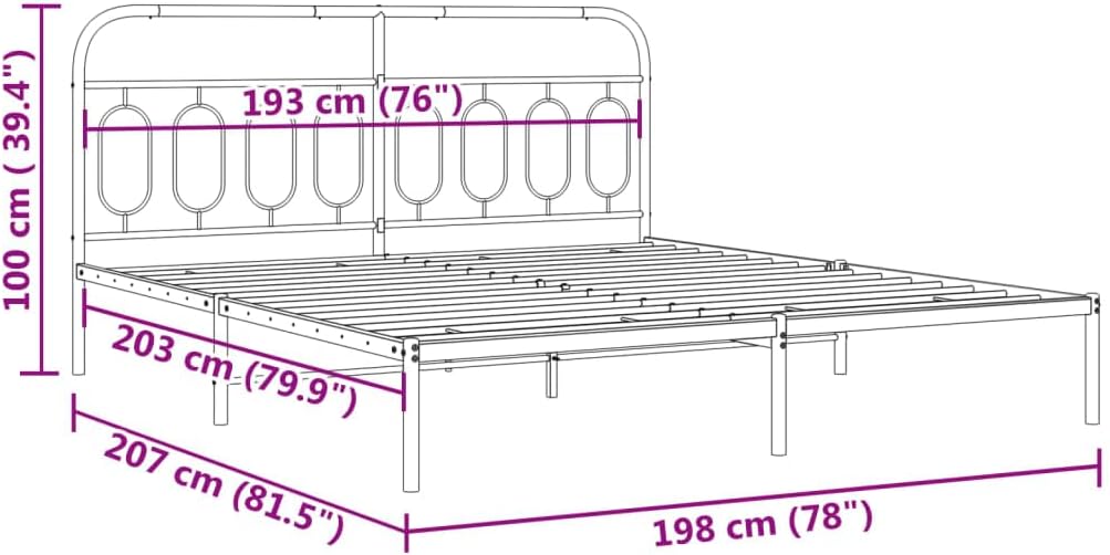 King Size Metal Bed Frame with Headboard Black 76'x79.9' Steel Platform Bed Frame with Underbed Storage Space for Bedroom Furniture