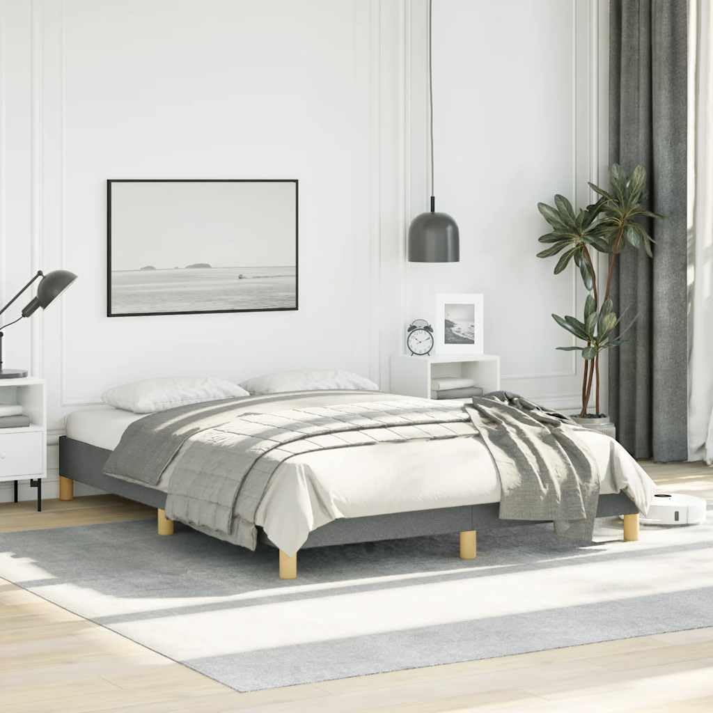 Full Upholstered Bed Frame Dark Gray Polyester Fabric Engineered Wood Modern Platform Bed with Sturdy Plywood Support 4 Pieces Set for Bedroom