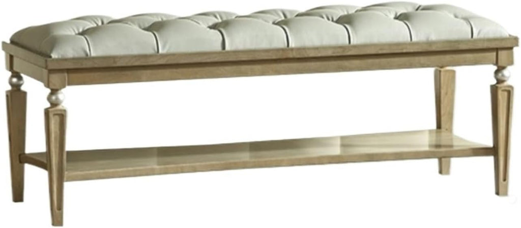 End of Bed Bench Upholstered Bench,Bedroom Bench for End of Bed, Dining Bench Entryway Shoe Bench with Button Tufted Padded Seat for Living Room, Vanity Bench Foot-Stool with Carved Wood Legs, Gray En