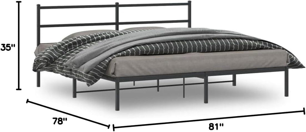 King Metal Bed Frame with Headboard Black 76'x79.9' Sturdy Steel Platform Bed Frame Underbed Storage Space for Bedroom Furniture