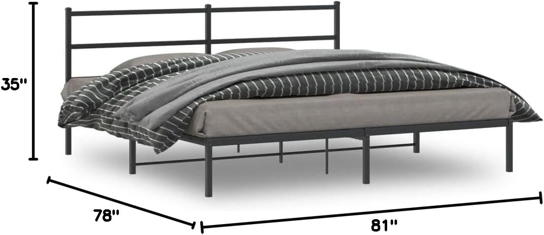King Metal Bed Frame with Headboard Black 76'x79.9' Sturdy Steel Platform Bed Frame Underbed Storage Space for Bedroom Furniture
