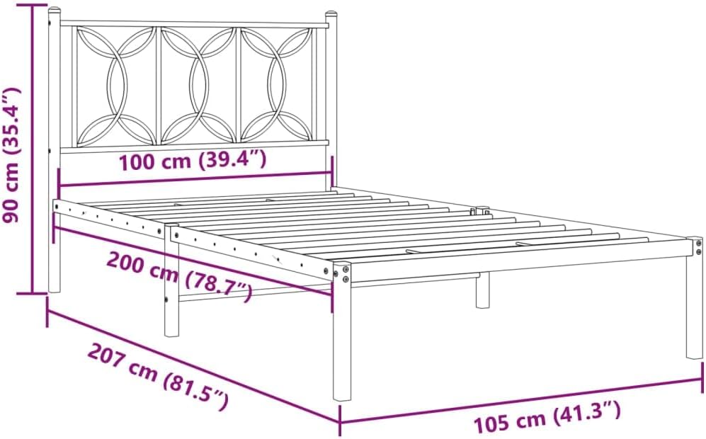 White Steel Single Bed Frame with Headboard Modern Design 39.4x78.7 in Platform Bed with Underbed Storage for Bedroom Contemporary Furniture