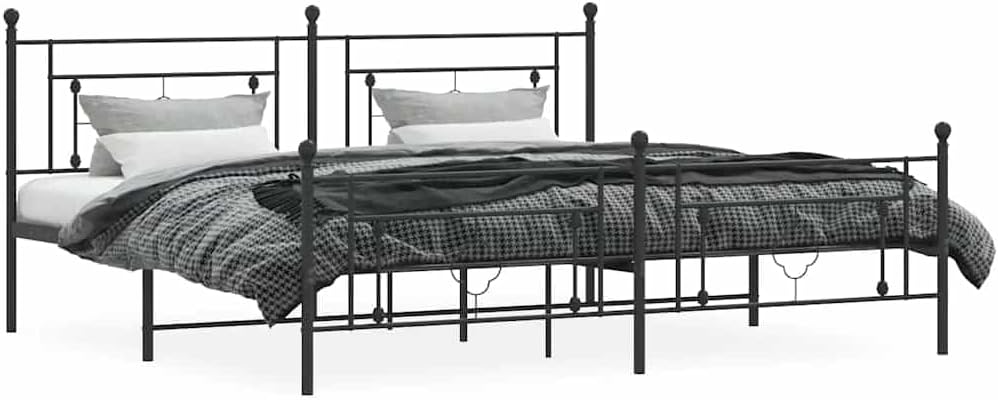 King Bed Frame Metal with Footboard Black 76'x79.9' Steel Platform Bed Frame with Underbed Storage Space Sturdy Bedframe for Bedroom Furniture
