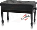 Griffin Piano Bench (Genuine Leather Plus Series) – Oversize Duet Keyboard Stool with Black Wood Frame, 2-Person Seat, Storage for Music Books & Vanity Use