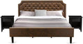 Pemberly Row Traditional 3-Piece Wood King Bedroom Set, Faux Leather Upholstered Bed Frame & 2 Nightstands, Brown & Black Finish, Sturdy Engineered Wood Construction, Hardwood Slats for Master