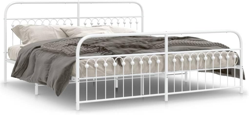 White Steel Bed Frame 76 x 80 Inches with Storage, Modern Rectangular Design for Bedroom, Sturdy Metal Construction and Breathable Material