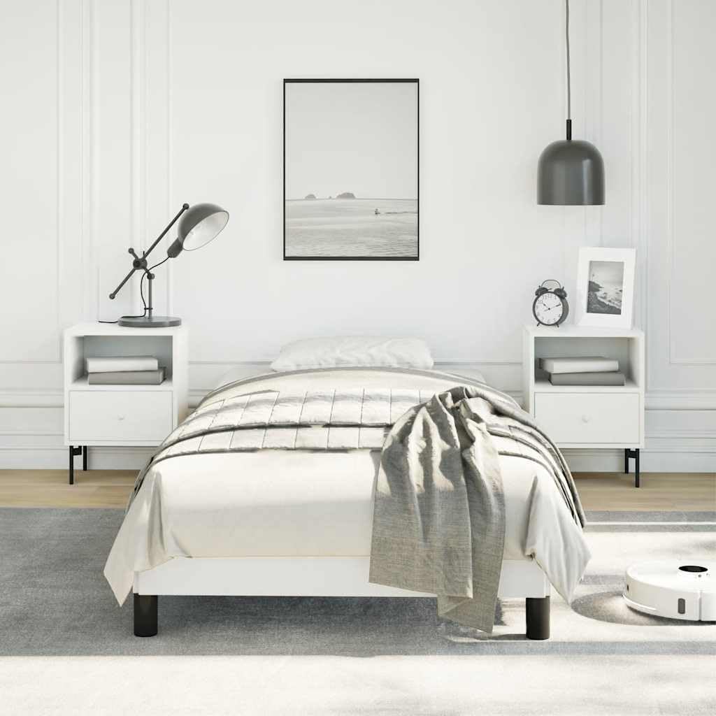 White Faux Leather Twin Bed Frame with Plywood and Engineered Wood Construction, Modern Platform Design for Standard Mattress, Sturdy Support and Sleek Matte Finish