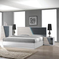 Modern Lacquer Wood 3pc Bedroom Set, California King Platform Bed with 2 Nightstand, LED Headboard, Zebra Gray