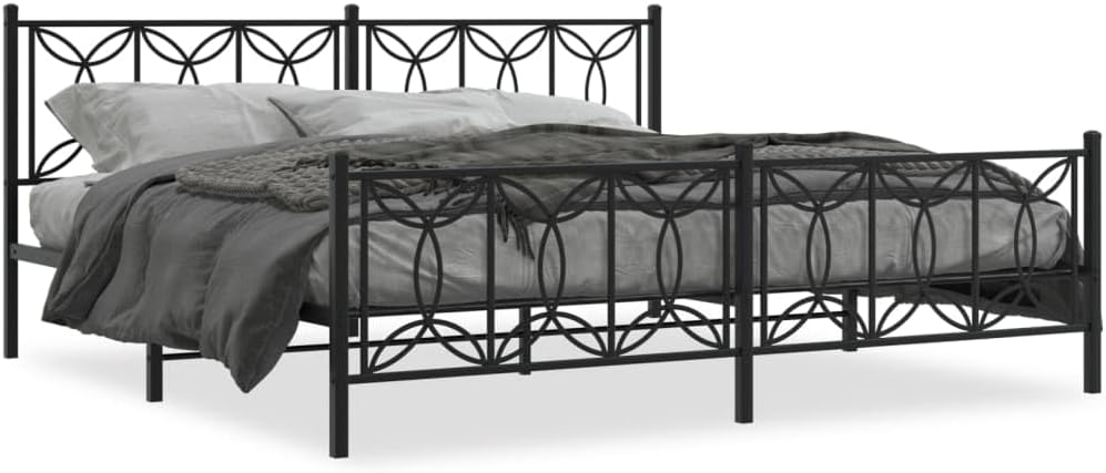 Queen Bed Frame with Footboard Black 76'x79.9' Steel Platform Bed Frame for Bedroom, Sturdy Metal Slats & Underbed Storage Space