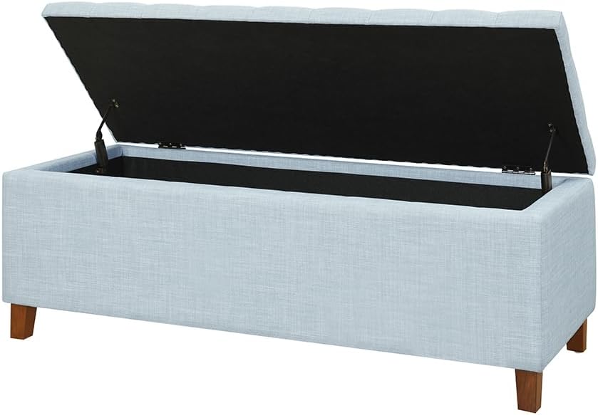 Madison Park Ottoman with Storage, Fabric Storage Bench with Solid Wood Legs, Large Capacity Storage Ottoman Bench for Entryway Bedroom Living Room Nursery, Padded Seat End of Bed Bench, Light Blue